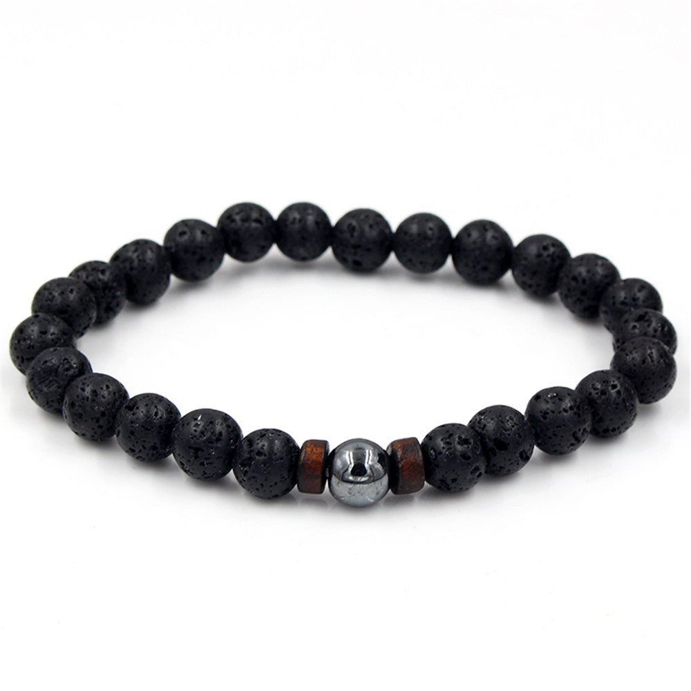 Pulsera de pareja de piedra de hierro negro de piedra volcánica al por mayor
